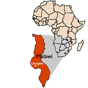 Map of Malawi in Africa